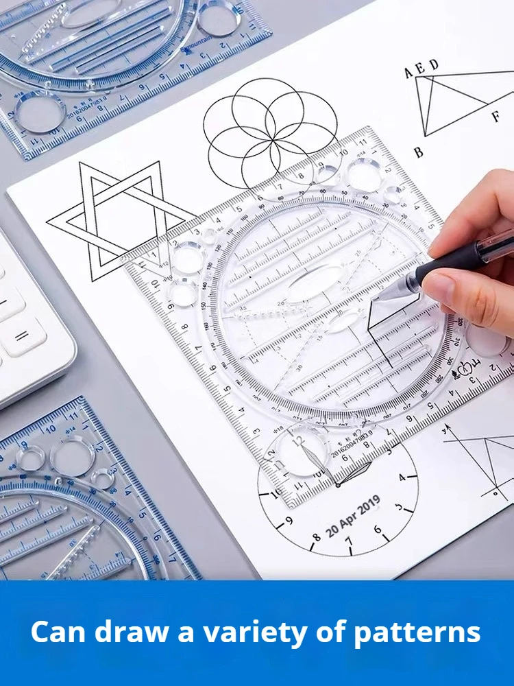 Wusheng Multi-Function Ruler Set: Rapid Circle Drawing, Geometric Shapes, Measurement for High School and Middle School Students