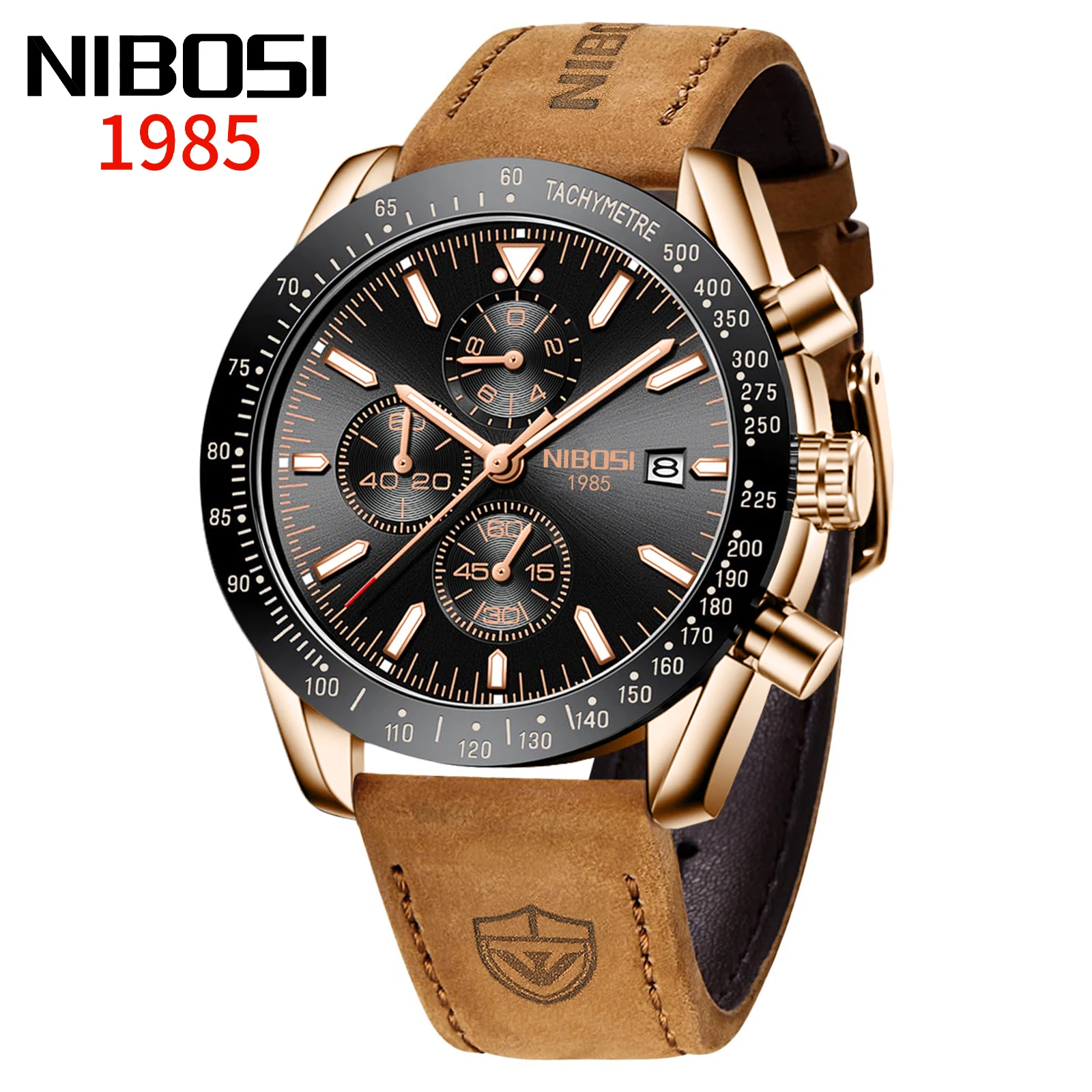 NIBOSI 2615 Luxury Quartz Chronograph Watches for Men Belt Silicone Solid steel strap Sport Waterproof Wristwatches
