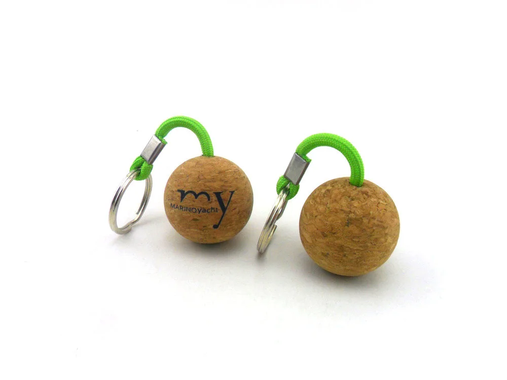 custom logo 50mm 35mm round 3d ball key ring with cork ball high quality cork keychain wood keychain cork keychain