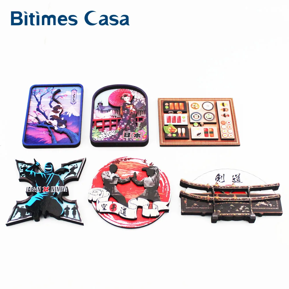 Восточная японская культура, суши, карате, 3D деревянные магниты на холодильник, для путешествий, сувенир, магнитные наклейки, украшение для дома