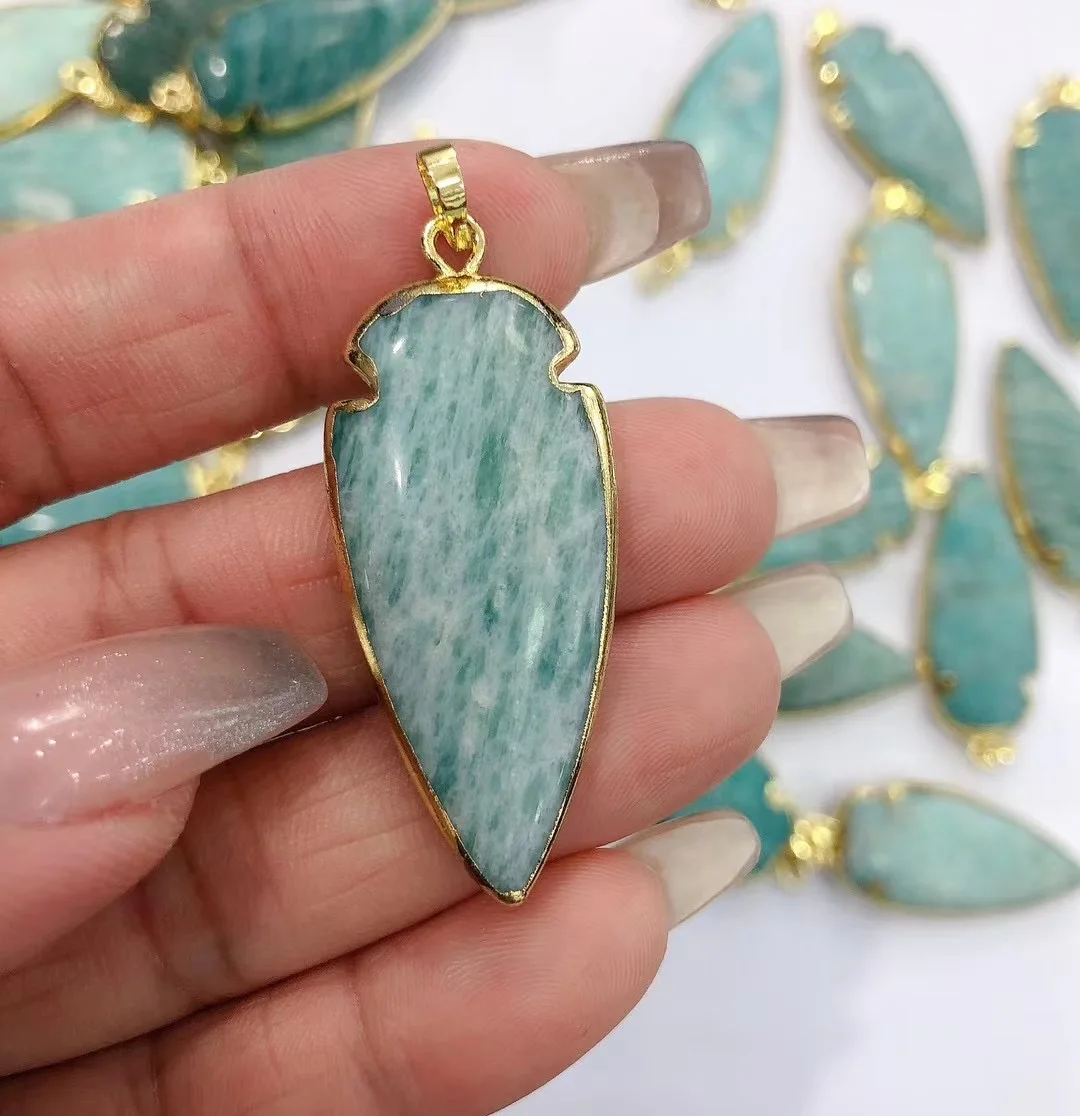 Traditional Gemstone Natural Stone Charms Trendy Crystal Jade Pendant Gold Plated Wire Unisex Necklace Pendant Women Man Jewelry