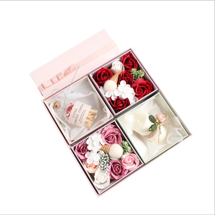 New Arrival Artificial Flower Candle Gift Set Soap Flower Rose Valentine