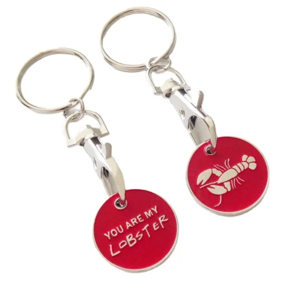 Promotional Round 23mm Supermarket Metal Trolley Coin Soft Enamel Keychain
