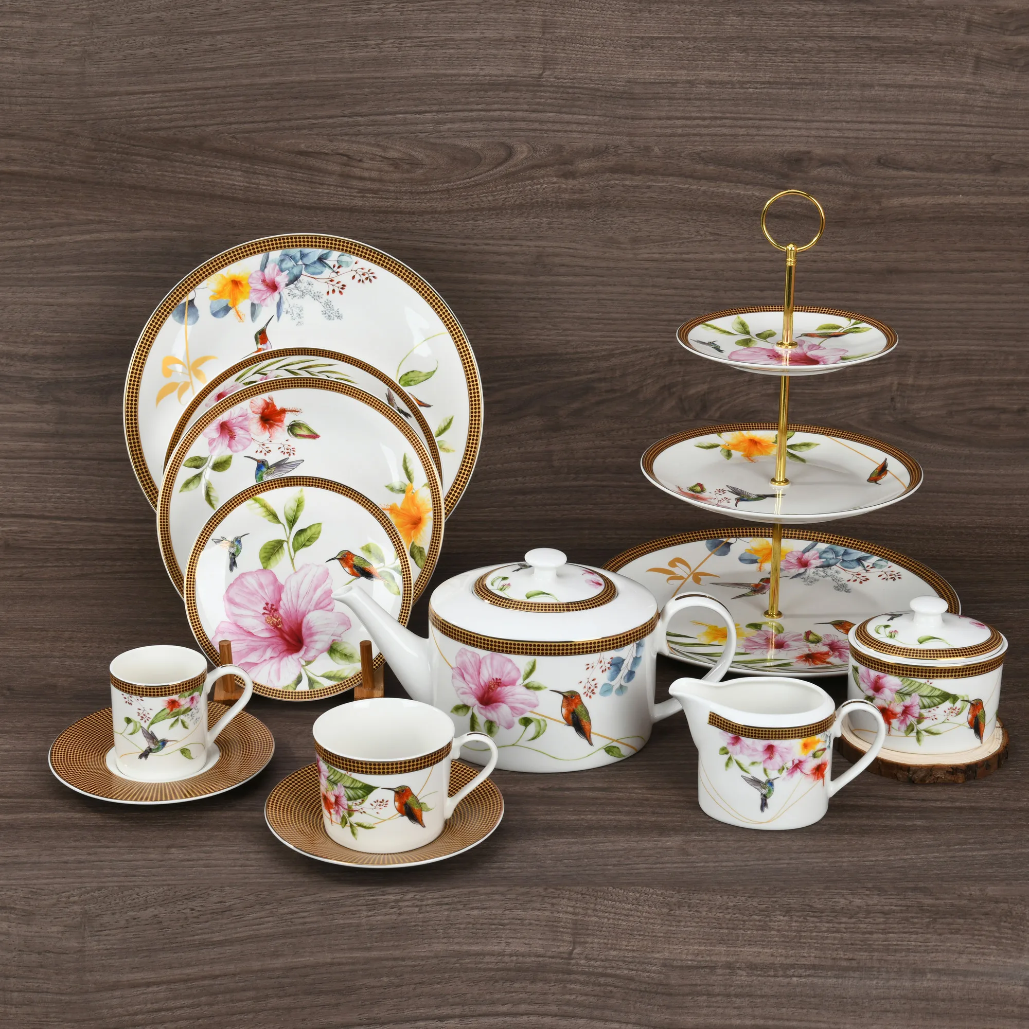 Fine Bone China Luxury Dinnerware Sets Chinese Color Porcelain Ceramic Tableware Dishwasher Safe for Living & Dining