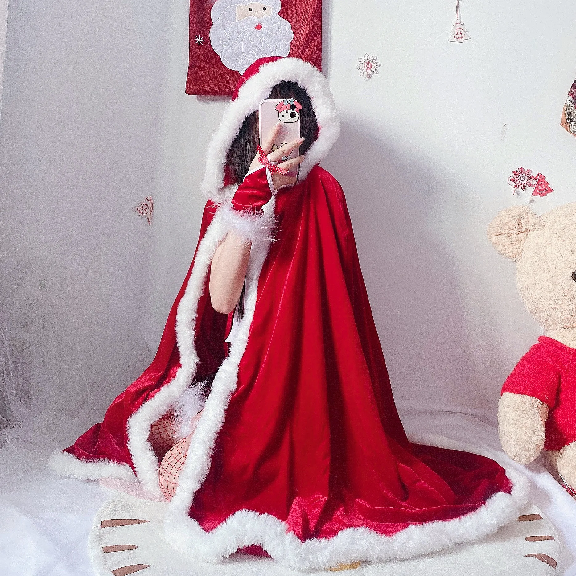 Christmas Theme Cute Red Cloak Christmas Bar Queen Stage Shawl Christmas Clothes Cloak