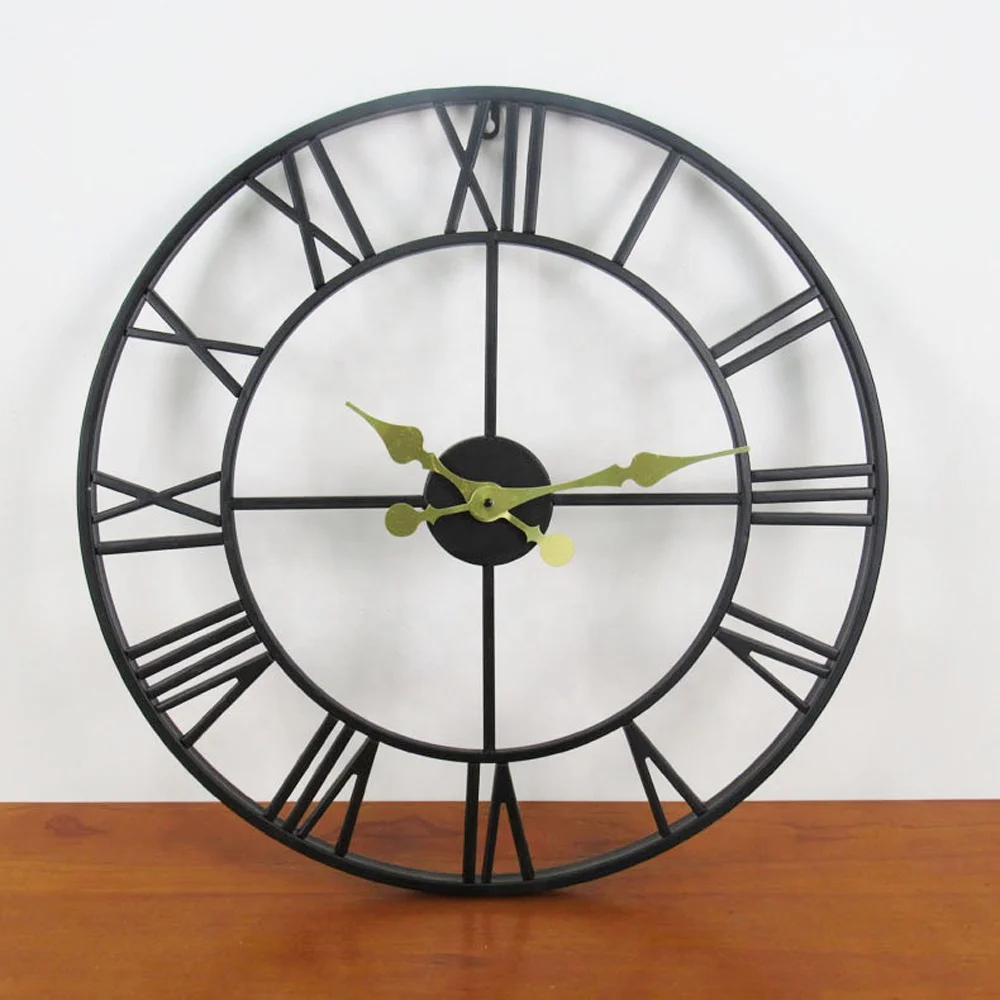 60x60cm Home Decor Vintage Rustic European Style Roman Numerals Iron Wall Clock