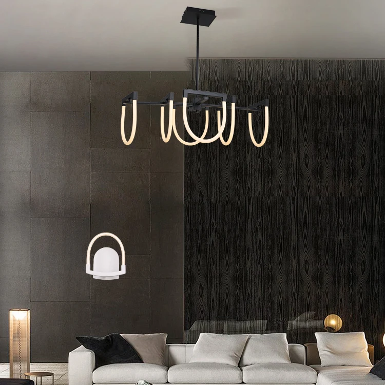 Hot Sale Classic Contemporary Indoor Living Room Decoration Hanging Black Nordic Modern Led Chandelier Pendant Light