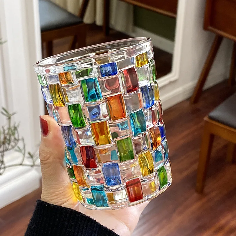 ZC Murano Italy hand painted crystal bottles colorful lines woven glacier  whiskey glass