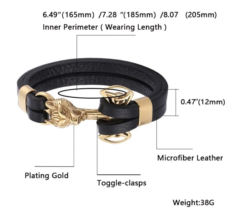 Mens leather anchor bracelet viking bracelet wolf mens bracelets leather oem manufacturer