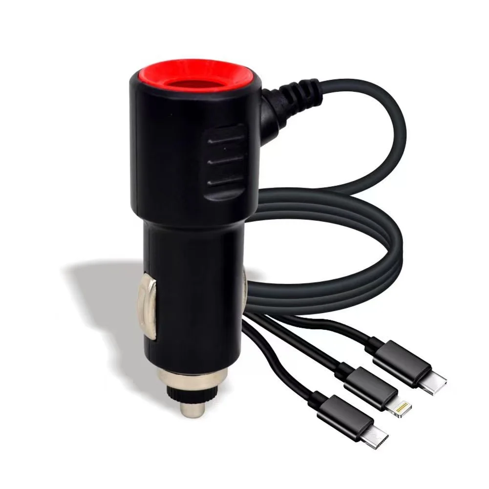 Car cigarette lighter plug dual port one drag three data cables three in one mobile phone charging cable