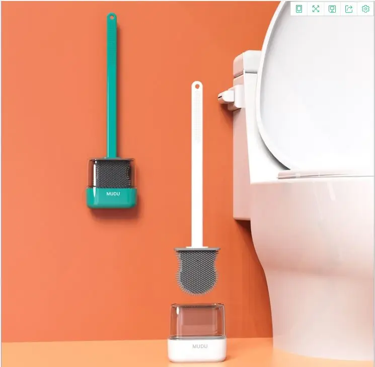 2021 New Small Crystal Silica gel toilet brush Set Wall hanging household long handle soft hair without dead