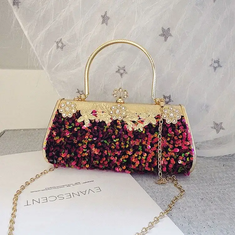 Fashion Handbag 2023 Evening Bag 2023 Rhinestone Dinner Bag Wicker Wholesale New Style Sequin Chain Shoulder Messenger Bag