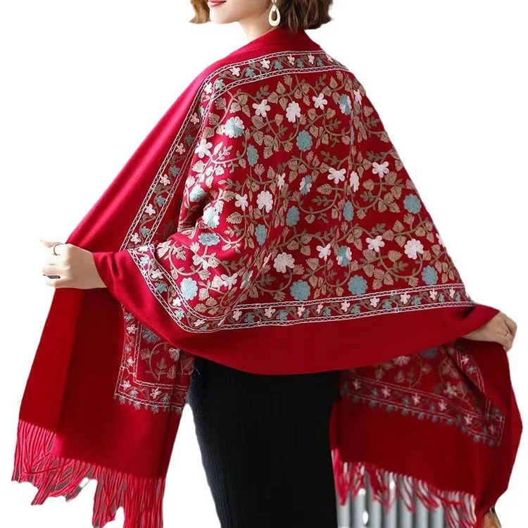 Latest Fashion Wholesale African Embroidery Flower Women Shawl Scarf With Rhinestone