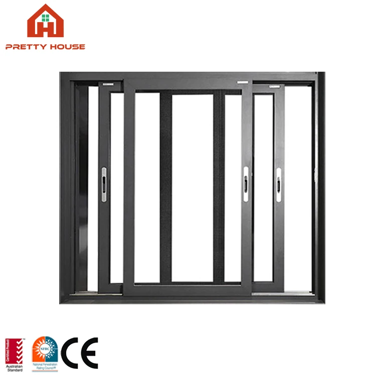 Black Aluminum Sliding Window System for Hotels and Apartments for Exterior Horizontal Opening Pattern