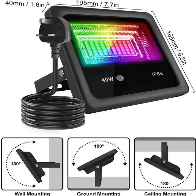 40W IP65 Waterproof Outdoor Garden Lawn Led Spotlight Reflector Lamps Yard Tree Path   Landscape Lighting RGB Led Flood Light