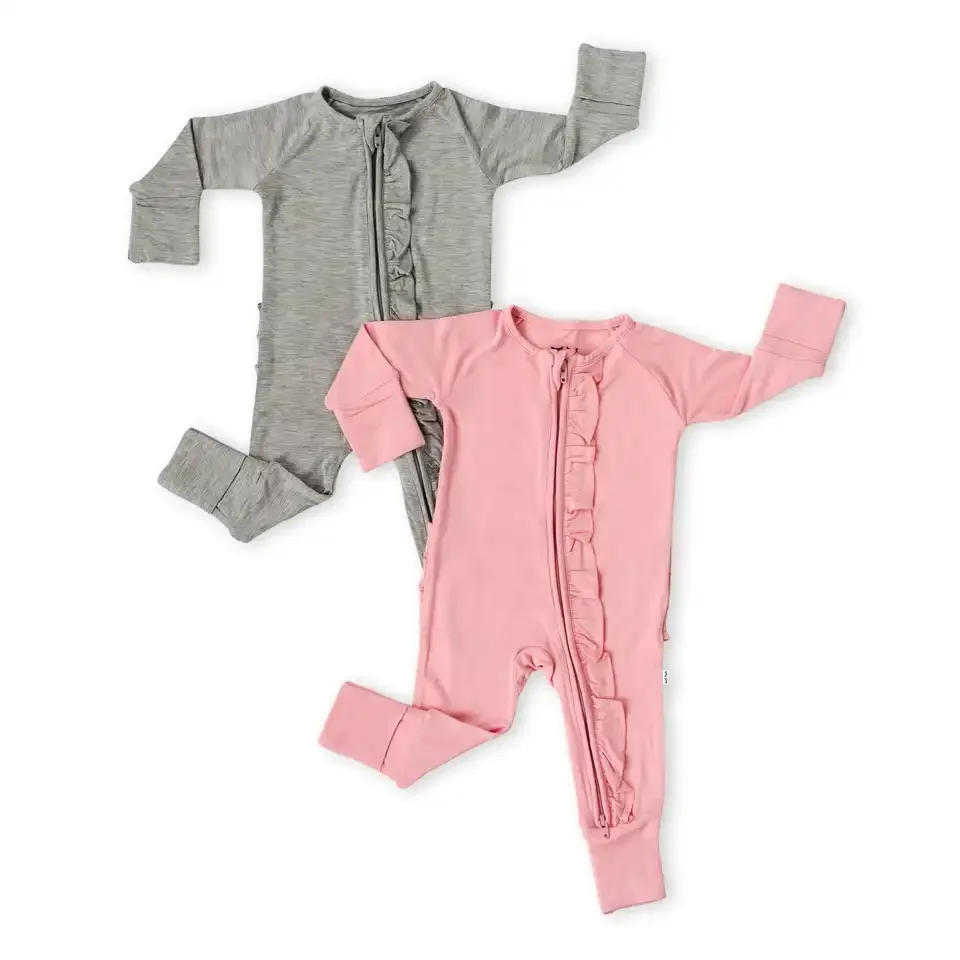Custom GOTS Organic Ruffle Plaid Unisex One Piece Different Fabric Neutral New Born Baby Snaps Organic Cotton Romper Clothes