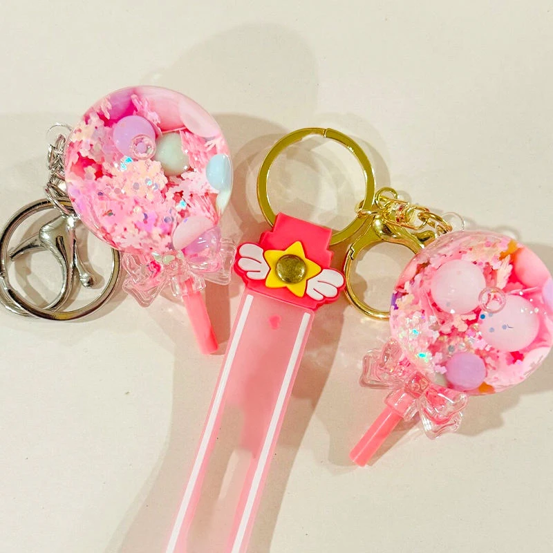 Custom Promotional Gifts Liquid Glitter Acrylic Charm Creative Pendant Into Oil Liquid Quicksand Keychain