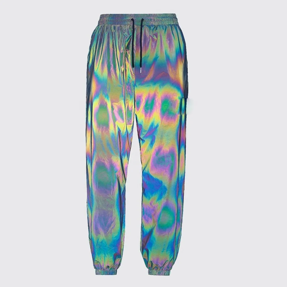 Hot sales colorful mens streetwear reflective hip hop pants with Drawstring