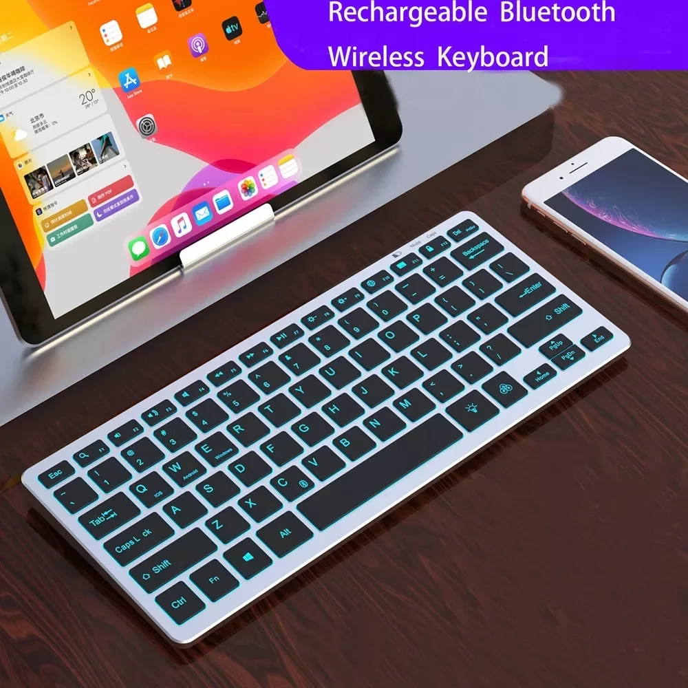 KOZH 2023 NEW Low Profile Type C Rechargeable 7 color RGB Backlit Portable 60% Bluetooth Mini Keyboard Wireless For Tablet