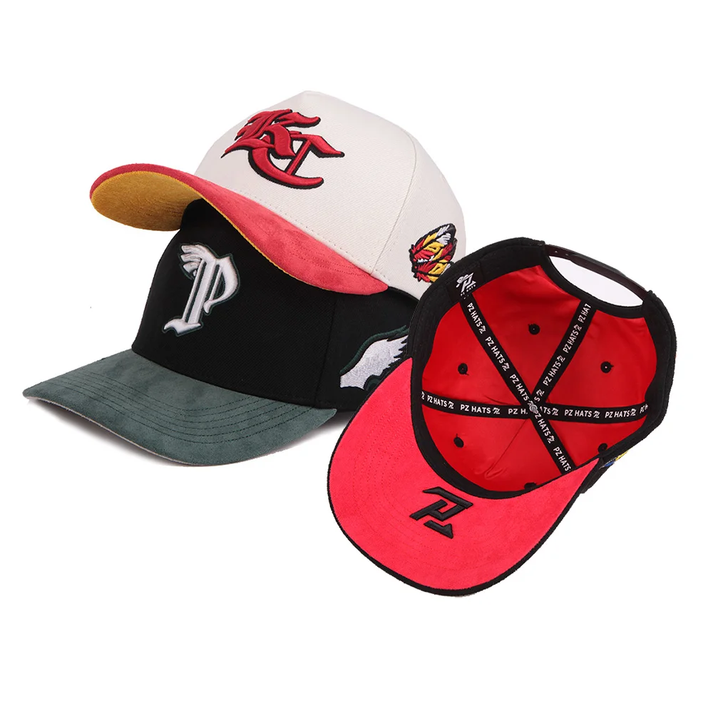 Custom Embroidery logo Mens 5 Panel a k Frame A-frame Suede Faux Fur Curved Brim Bill Snapback Baseball Gorras Caps Hats for Men