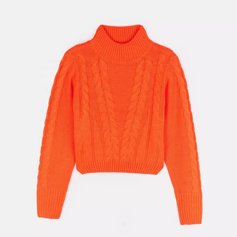 Luxury knitwear manufacturers high quality heavyweight sweaters cashmere women orange  twist texture pullover sweater custom