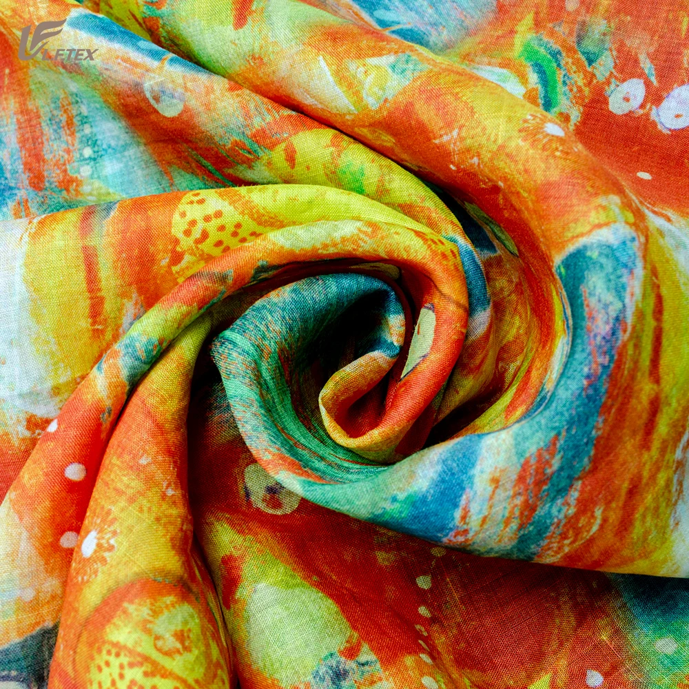 Новый стиль, новые продукты, устойчивая плотная окрашенная тканая ткань с принтом рами для одежды