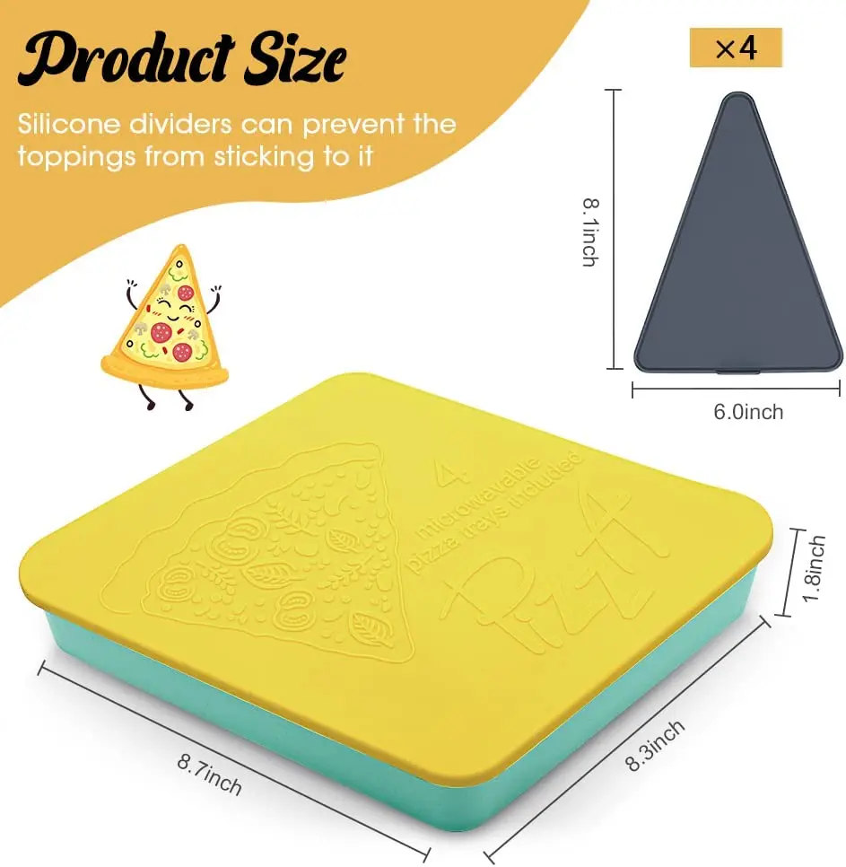 Silicone Pizza Storage Slice Container with 4 Microwavable Serving Trays Reusable Pizza Leftover Storage Box with Storage Box