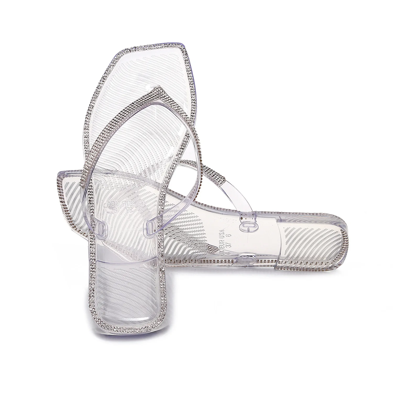 E-commerce hot sell Female summer  transparent fancy diamond Rhinestone crystal  slippers Jelly slides flip flop for women