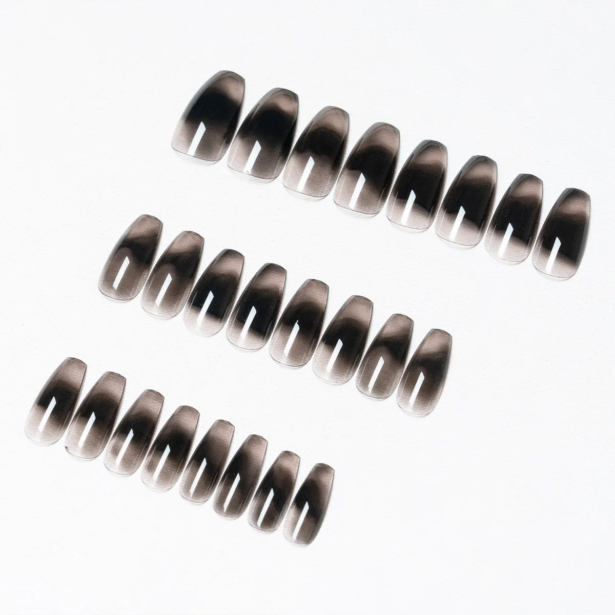 24 pieces/box French ballet actress coffin false nails  black tie-dye  wearable removable nails full coverage