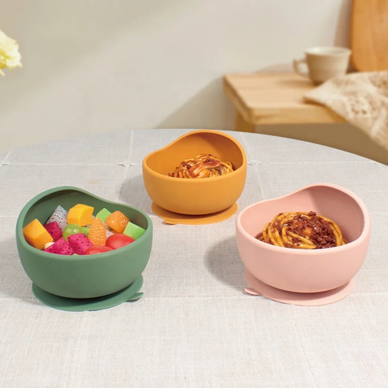 New Non Anti Spill Bpa Free Cute Matching Silicon Feeding Silicone Suction Baby Bowl With Suction For Baby