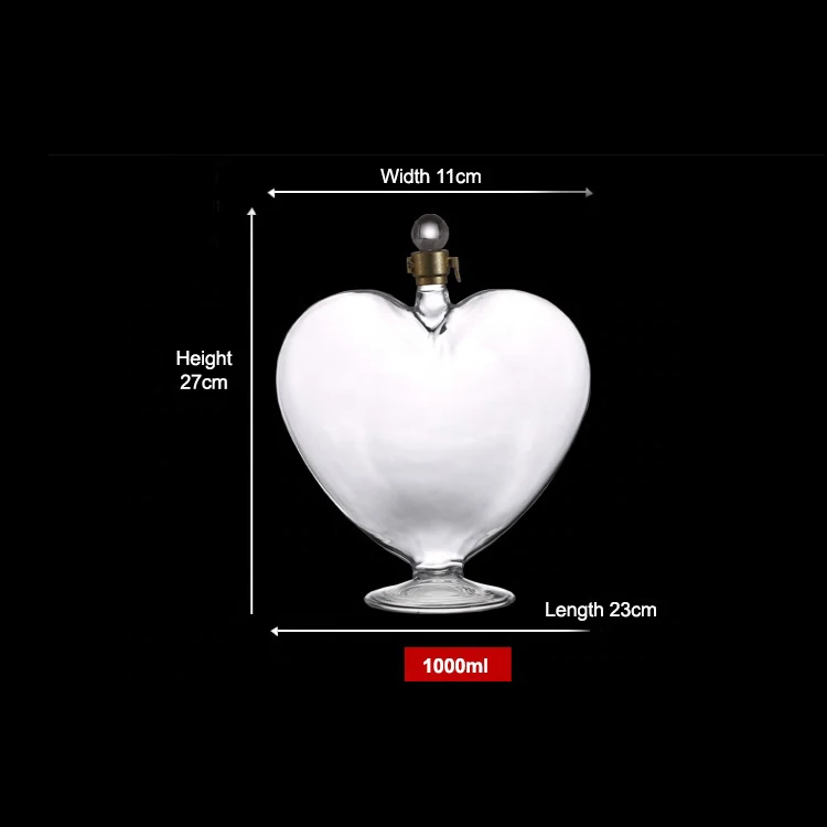 Best Selling 1000ml High End Hand Made Heart Shape Whiskey wine glass Decanter