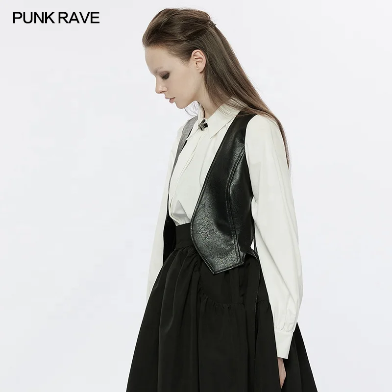 PUNK RAVE OPY-695MJF Women Handsome Sweet Cool Leather Vest Jacket Women Outer Wear Sleeveless Waistcoat Vest