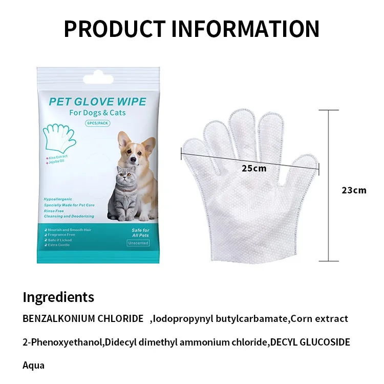 Wholesale Disposable No stimulation Pet Cleaning Grooming Gloves Wipes Wet Pet Glove Wipe For Dog Cat