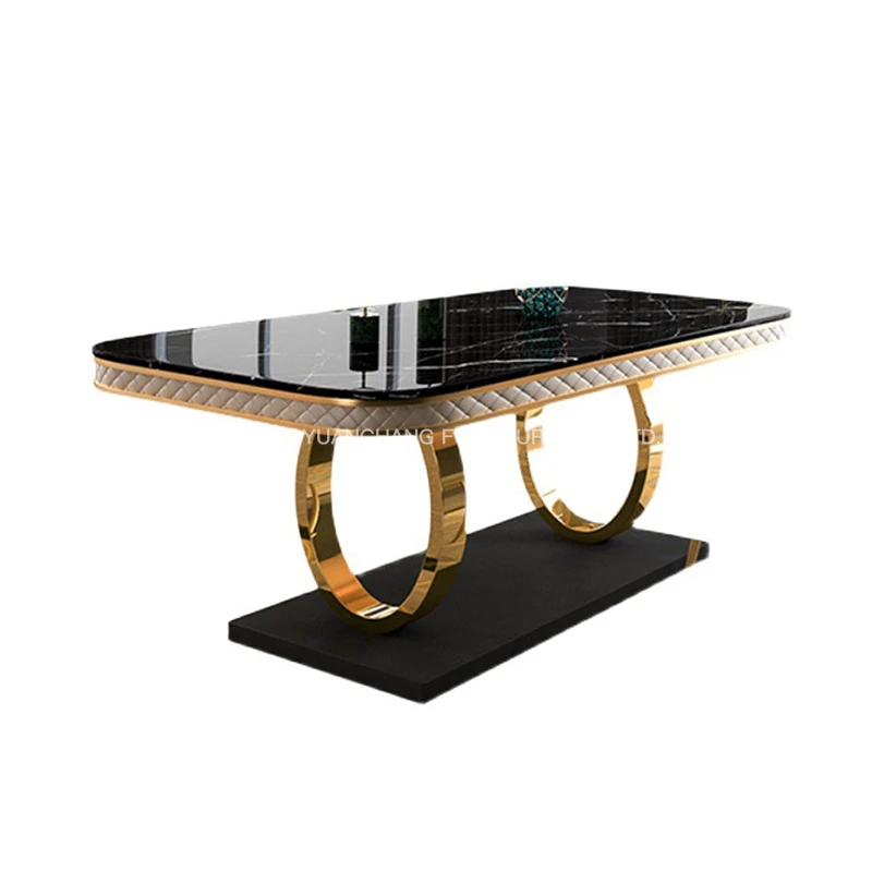 YuanChang dining room furniture black marble dining table modern luxury golden stainless steel dining table for 6 chair