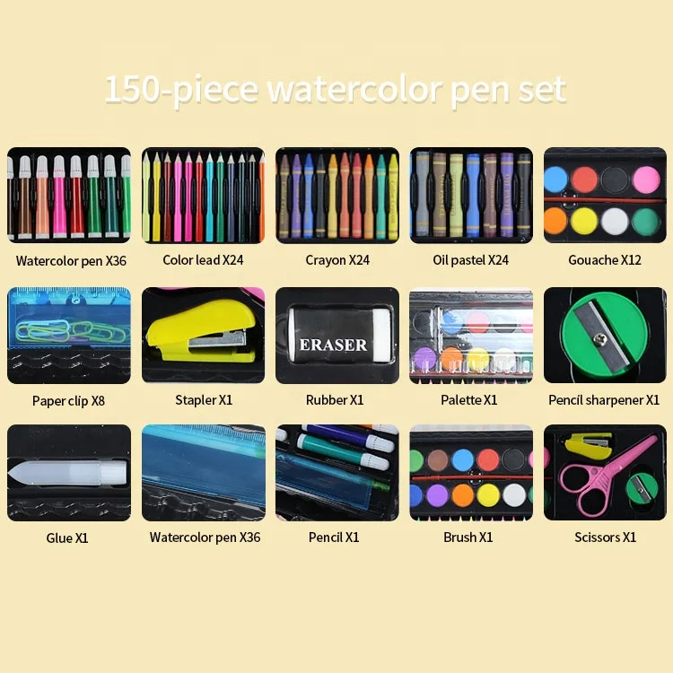 Stationary Art Sets For Kids Painting 150 Pcs Multi Colors Wax Crayon Color Pencils Drawing Kids Arts And Craft Set