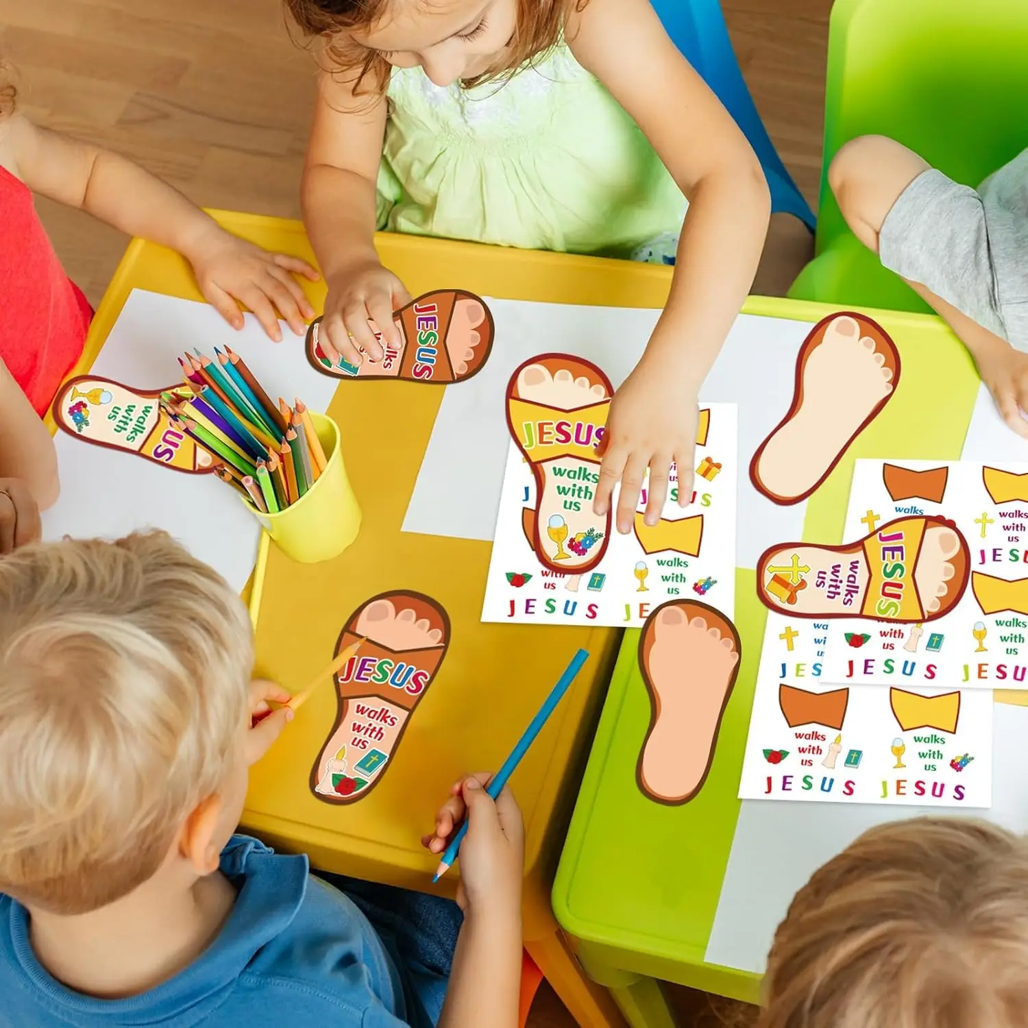 Sunday School DIY Crafts for Kids Jesus Sticker Religious Jesus Walks with Us DIY Christian Easter Craft Kit