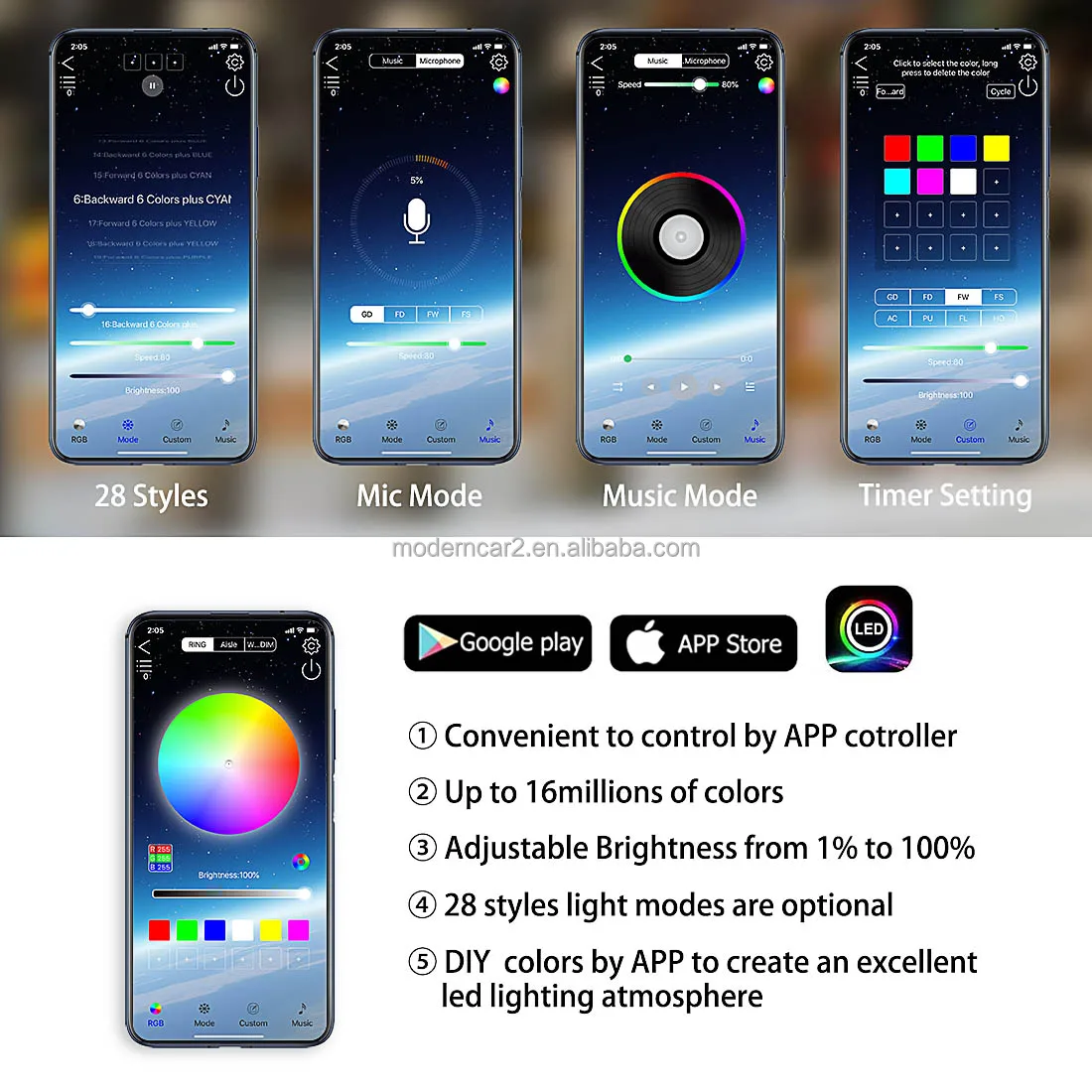 2X Music Flexible Headlight DRL Lights Daytime Running Lamp Dream Color Multicolor Day Turn Signal APP White Red Yellow Blue