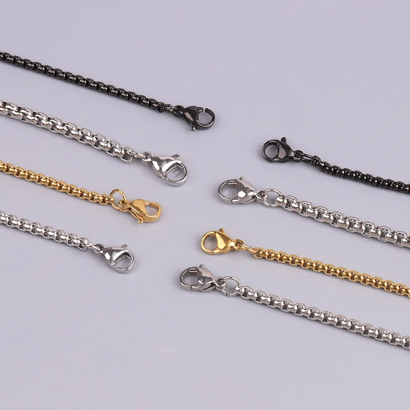 Stainless Steel 18k Gold Necklace Titanium Steel Square Pearl Necklace Thick Chain Corn Chain For Men
