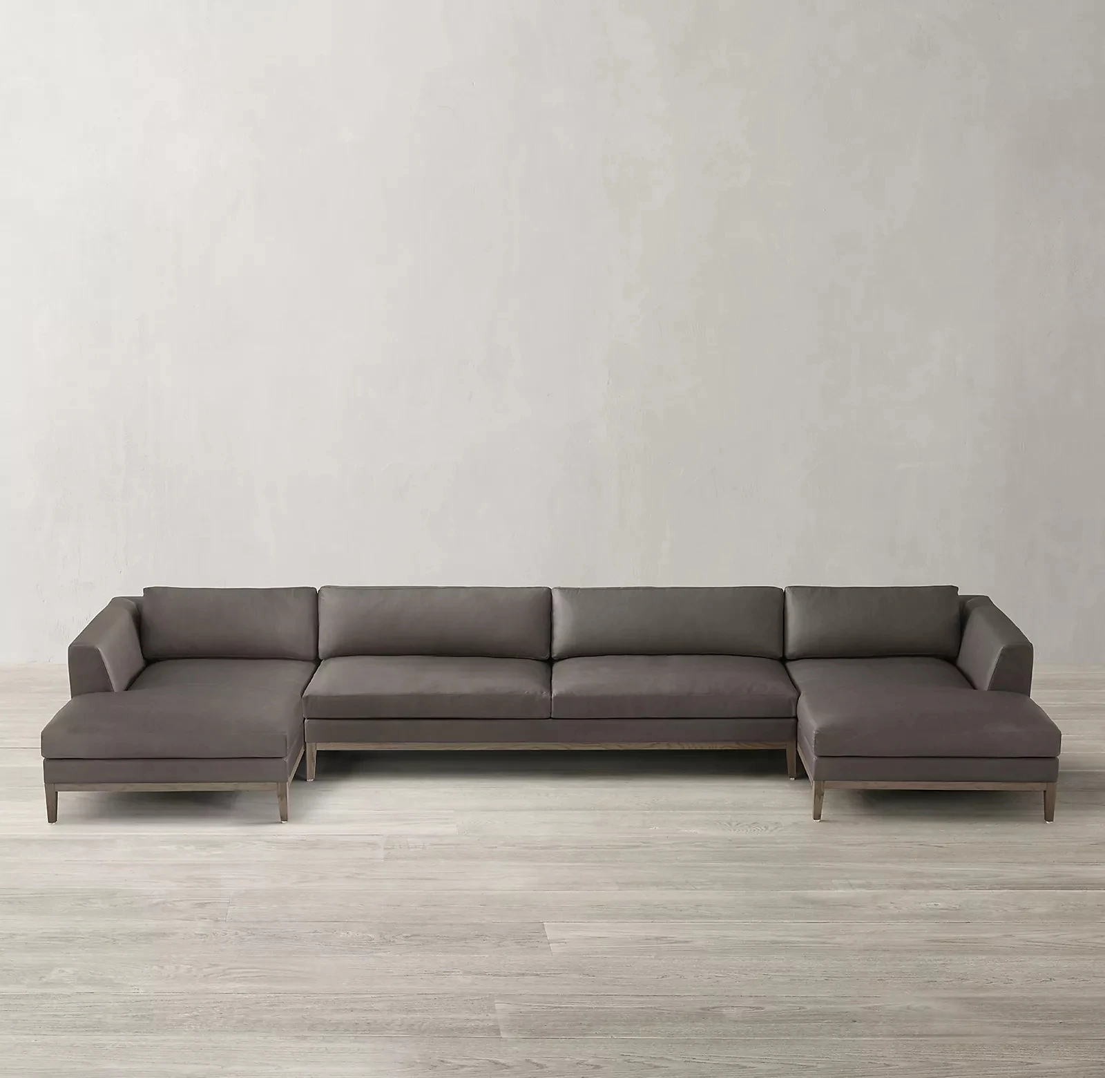 Italian modernist leather customized sectional sofa set oak base living room furniture