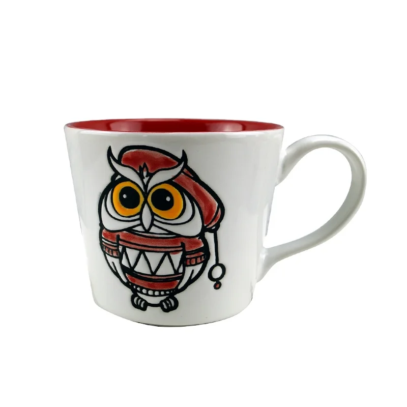 Factory Wholesale Christmas Owl Homeware Hand Painting Party White Coffee Cups  Mugs