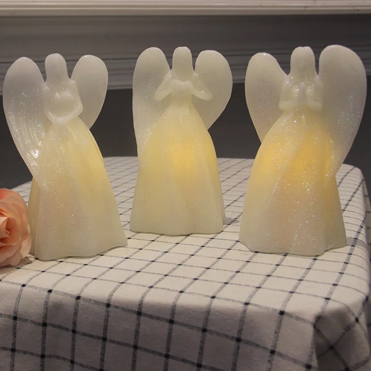 wholesale set of 3 white paraffin wax battery operated christmas decorative flickering flameless angel shaped led candle