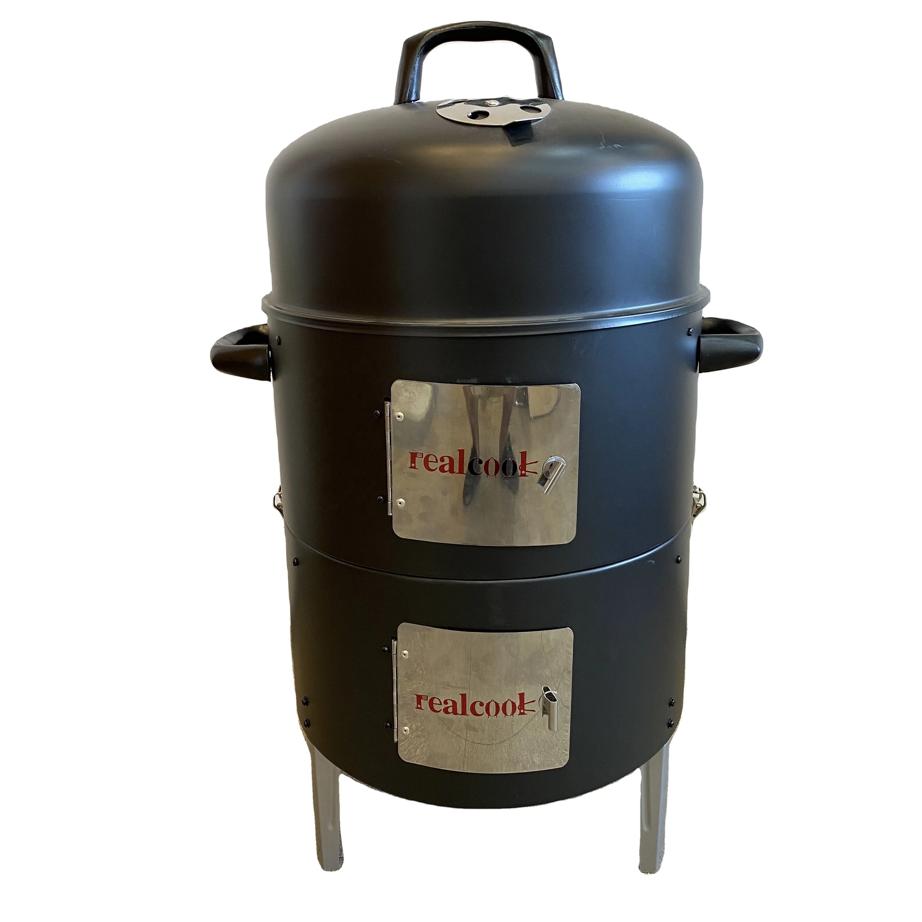 Realcook вертикальный 17 дюймовый стальной Уголь Курильщик, сверхмощный круглый барбекю гриль для приготовления пищи на открытом воздухе, черный