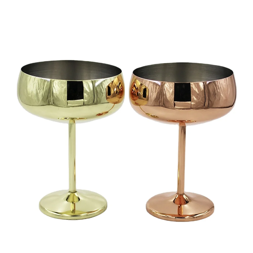 Bar Drinkware Stainless Steel Wine Goblets Copper Plated Champagne Martini Margarita Cocktail Cup Glass