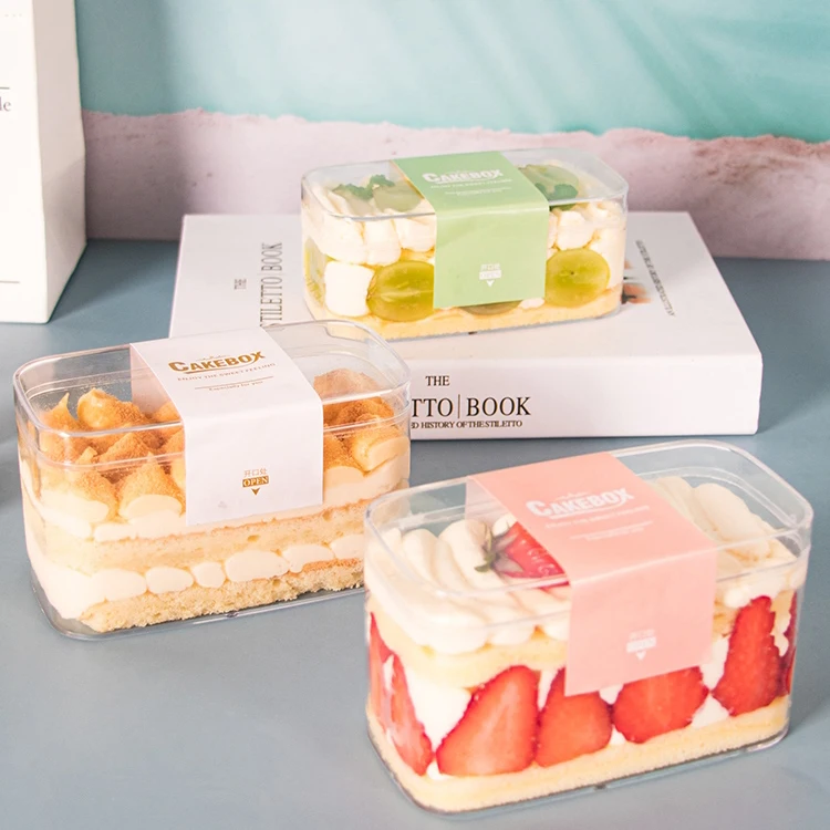 Custom square transparent tiramisu small food cake clear ps packaging plastic boxes with lid