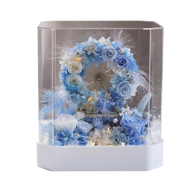 Luxury Ferris wheel Eternal Rose Preserved Flower gift wedding decoration Remote control 8 lights in acrylic boxes