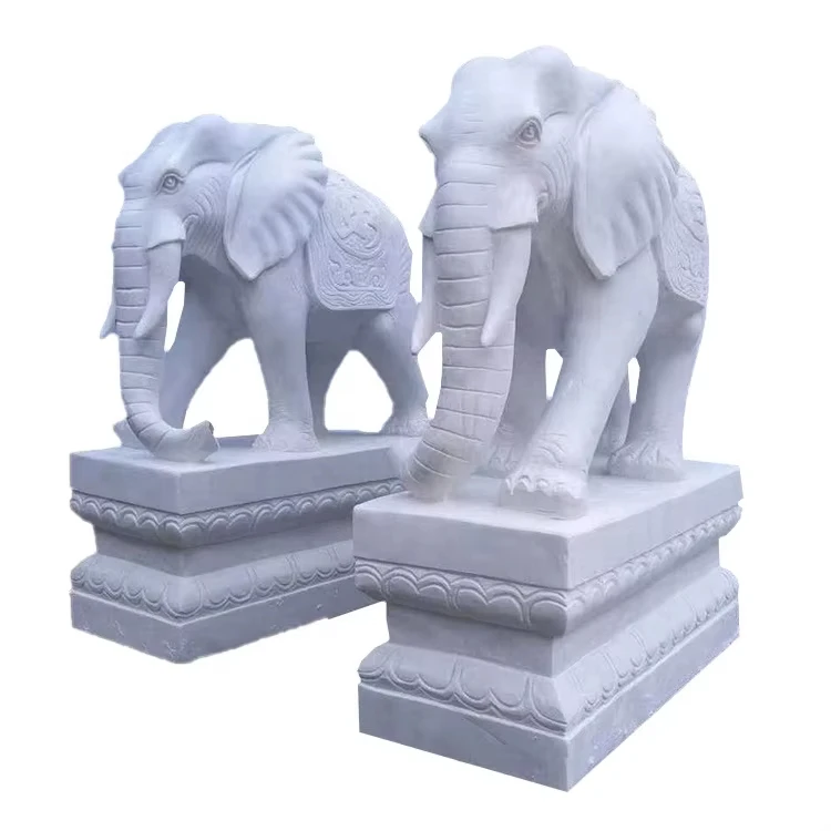 Outdoor Hand Carved Polished Natural Stone Animal Statue Large Marble Elephant Statues Sculpture For Outdoor Decoration