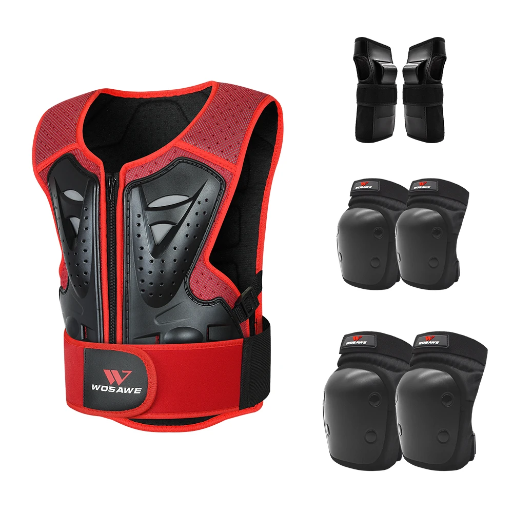 WOSAWE Kids Sports Elbow Knee Pads Boy Girl Youth Body Protect Vest Armor Child Motocross Chest Spine Protection Gear Knee Guard