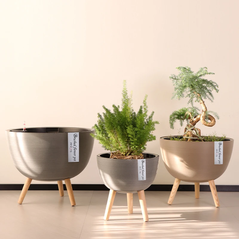 Unique Decorative Plastic Gardening Round Shaped Living Room Home Indoor Balcony Decoration Brushed Flower Pots Planter Stand