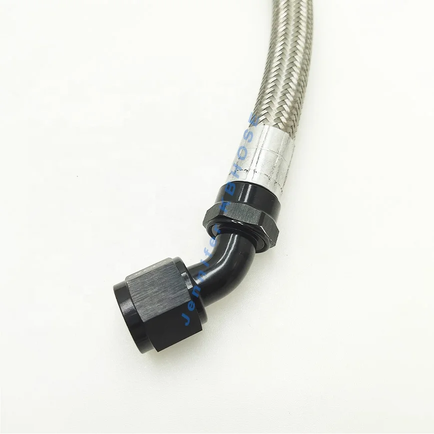 Straight 0 45 90 180 Degree Female Crimp on press Black swivel an hose ends fitting for black nylon braided rubber hose