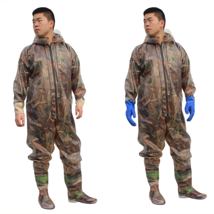 Waterproof PVC Fabric Coverall Suit Fishing Waders with Gloves Fishing Ware Outdoor Wader